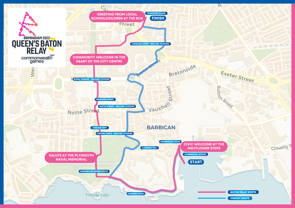 Map of the Queen's Baton Relay route in Plymouth
